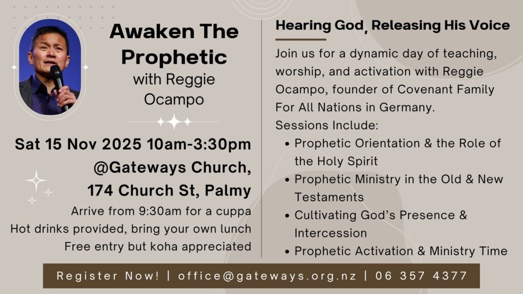 Flyer about Awaken The Prophetic workshop with Reggie Ocampo at Gateways Christian Fellowship
